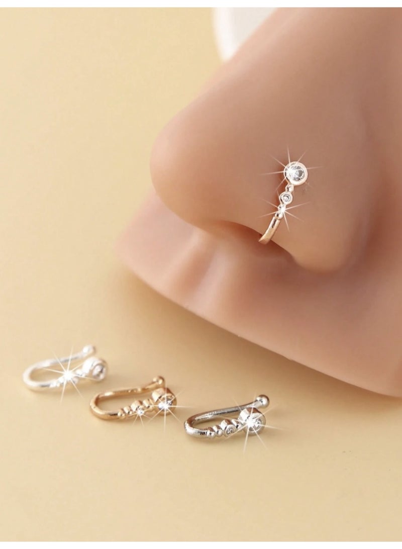 veya 4PCS U-SHAPED ZIRCON NOSE RINGS  – MODERN & ELEGANT SET - Image 3